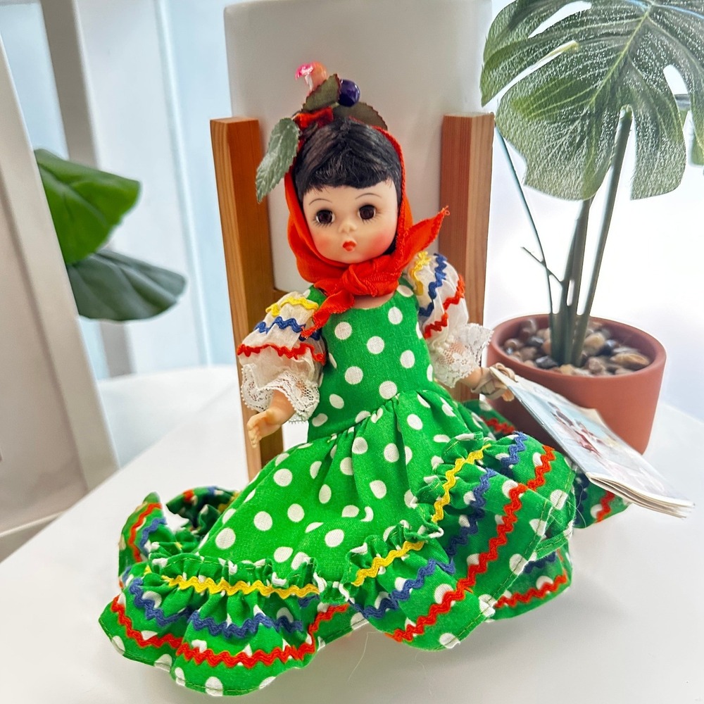 Madame Alexander Brazil Doll  8"‎ International Series –Green Polka Dot Dress